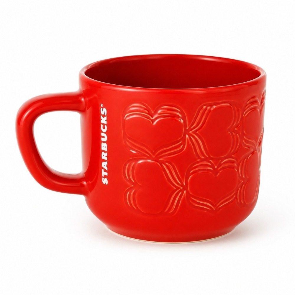 Starbucks 2018‎ Red Embossed Hearts Coffee Mug 12 oz Ceramic Valentine's Cup